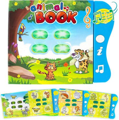 Animal Sound Book for Toddlers 1-3, Interactive Learning Toy with 90+ Sounds, 32 Animals, 8 Pages, 4 Activities, Light-Up Buttons, Educational Baby