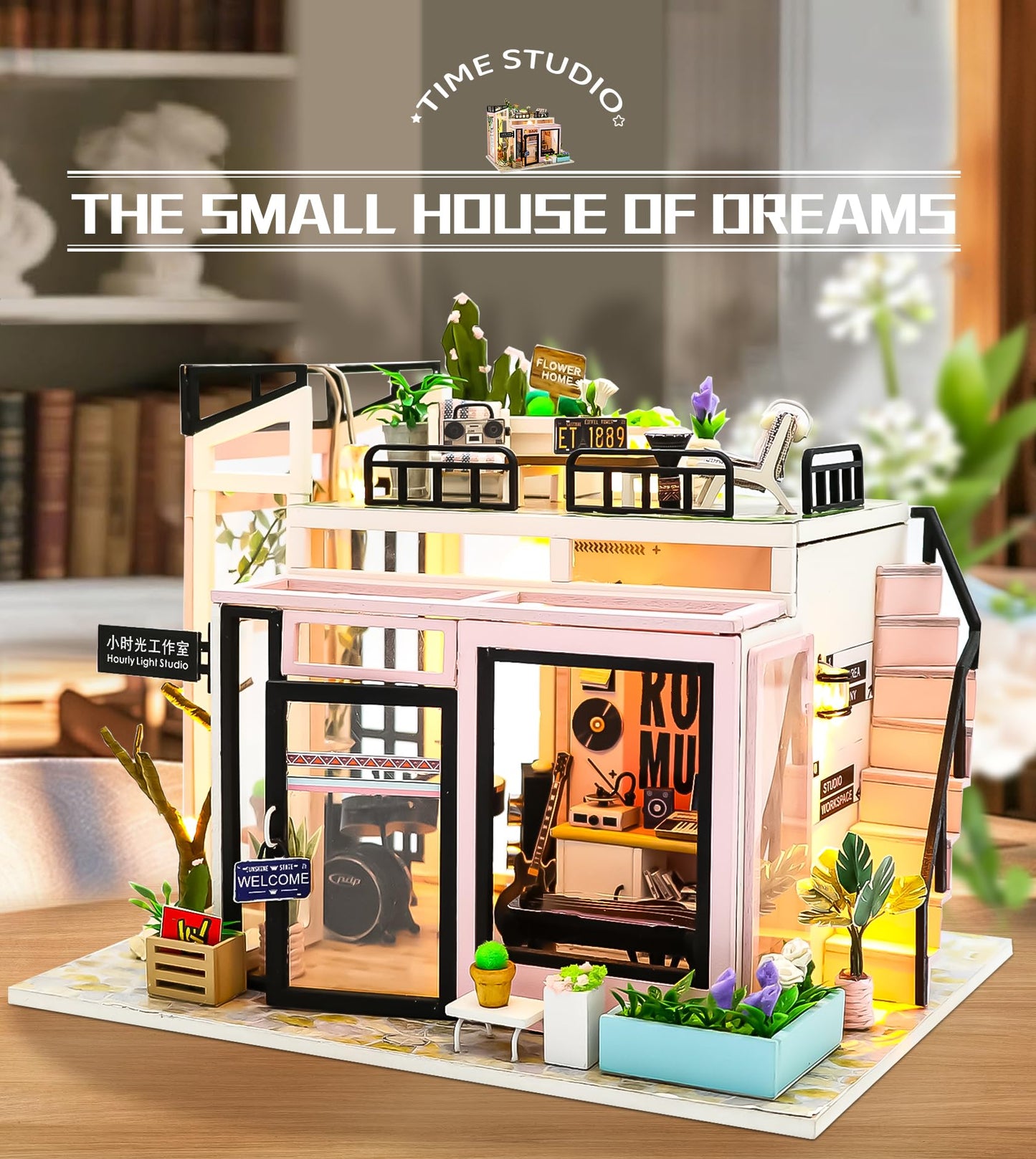 Spilay DIY Miniature Dollhouse Kit with Wooden Furniture,DIY Dollhouse Kit with Dust Proof and Music Movement,1:24 Scale Creative Room for Romantic