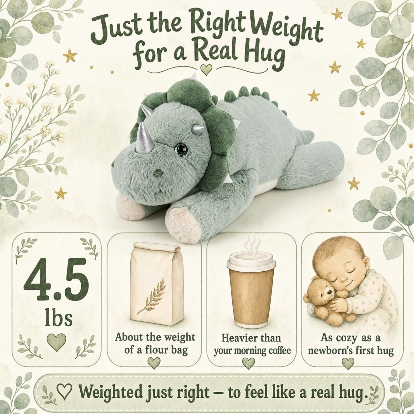 gnomantic Dinosaur Weighted Stuffed Animals, Plush Pillow for Kids
