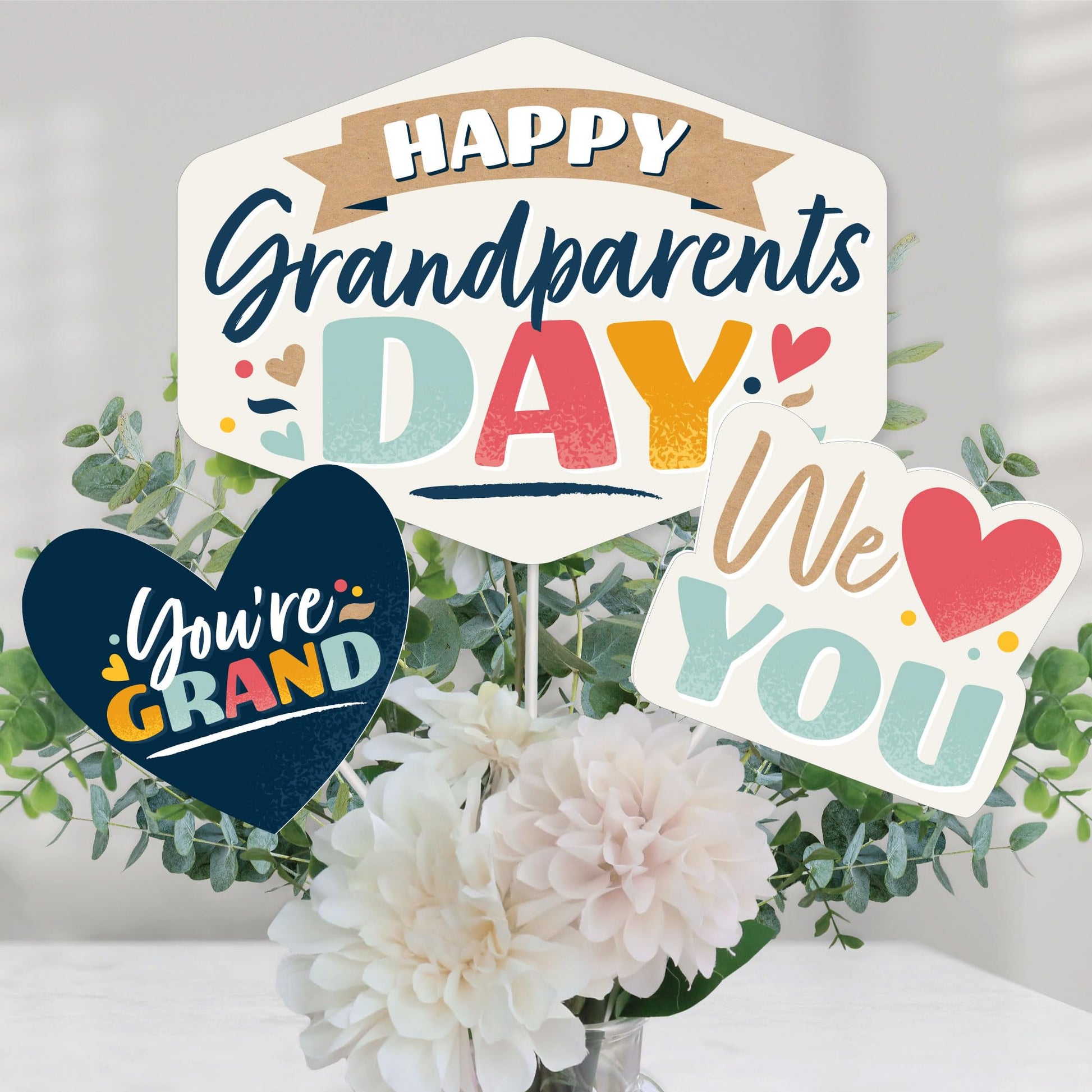 Big Dot of Happiness Grandparents Day Celebration Centerpiece Sticks, 15-Piece Table Decoration Set, Multi-Size Table Toppers with Display Sticks