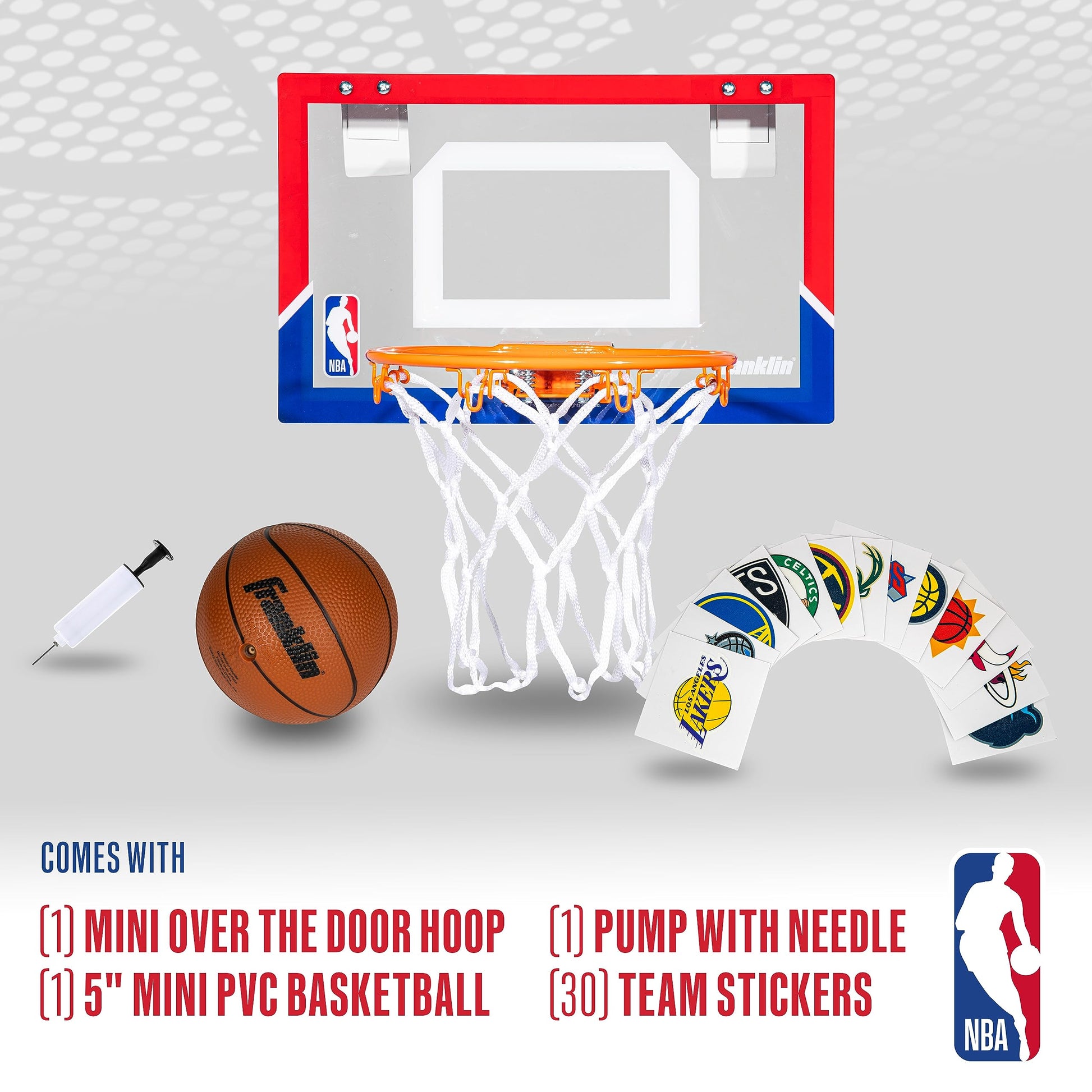 Franklin Sports NBA Over the Door Mini Basketball Hoop - Kids Custom NBA Team Indoor Mini Hoop with All 30 Team Stickers - Fan Shop Basket for Bedroom