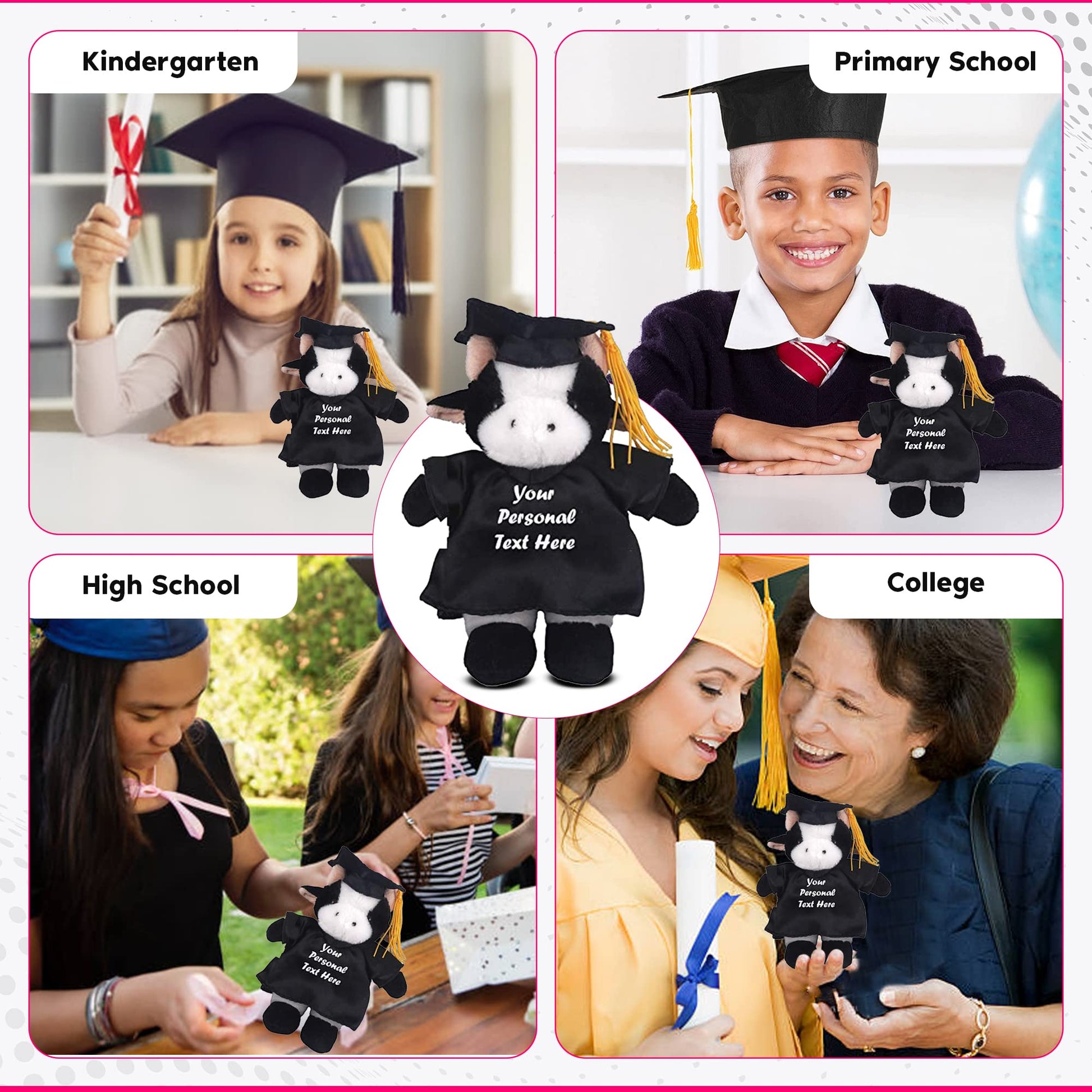 Made By Aliens Plush Stuffed Animal Toys 8 Inches Present Gifts for Graduation Day, Personalized Text, Name or Your School Logo on Gown, Best for Any