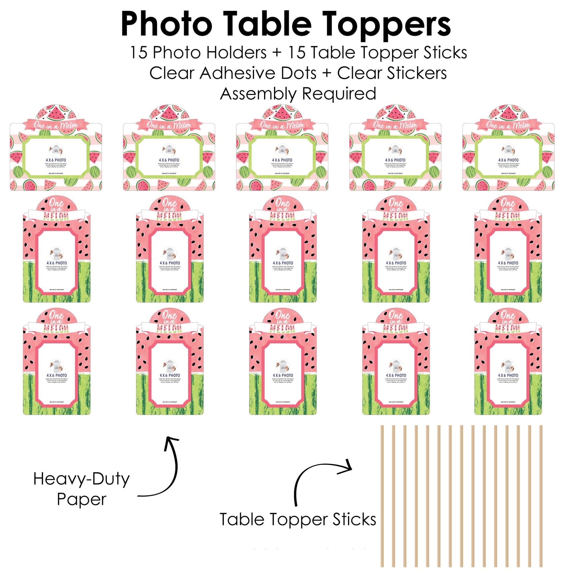 Big Dot of Happiness 1st Birthday One in a Melon - Fruit First Birthday Party Picture Centerpiece Sticks - Photo Table Toppers - 15 Pieces