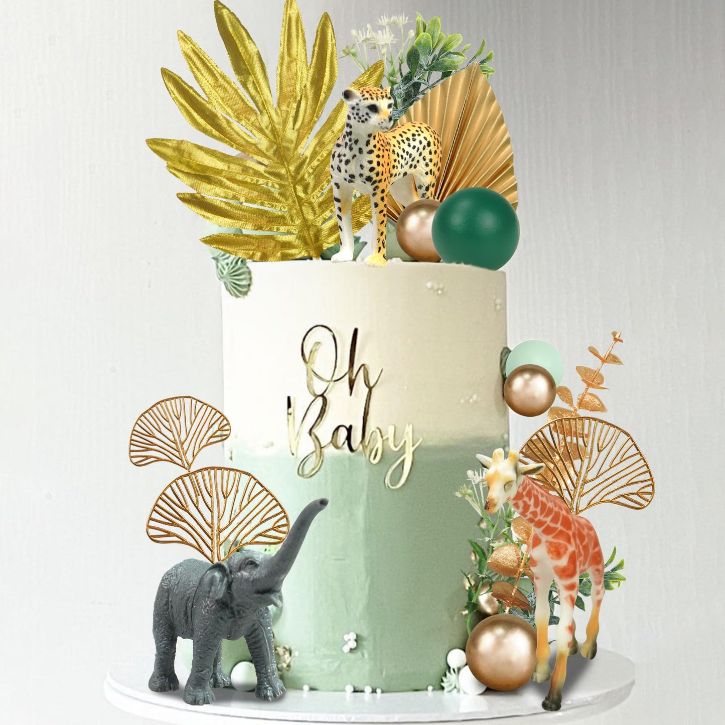 26 PCS Jungle Animal Cake Toppers Safari Animals Figure Gold Palms Picks Jungle Wild One Animals Cake Decorations for Safari Theme Birthday (style 1)