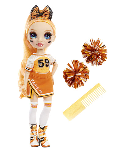 Rainbow High Cheer Poppy Rowan - Orange Cheerleader Fashion Doll with 2 Pom Poms and Doll Accessories, for Kids 6-12 Years Old