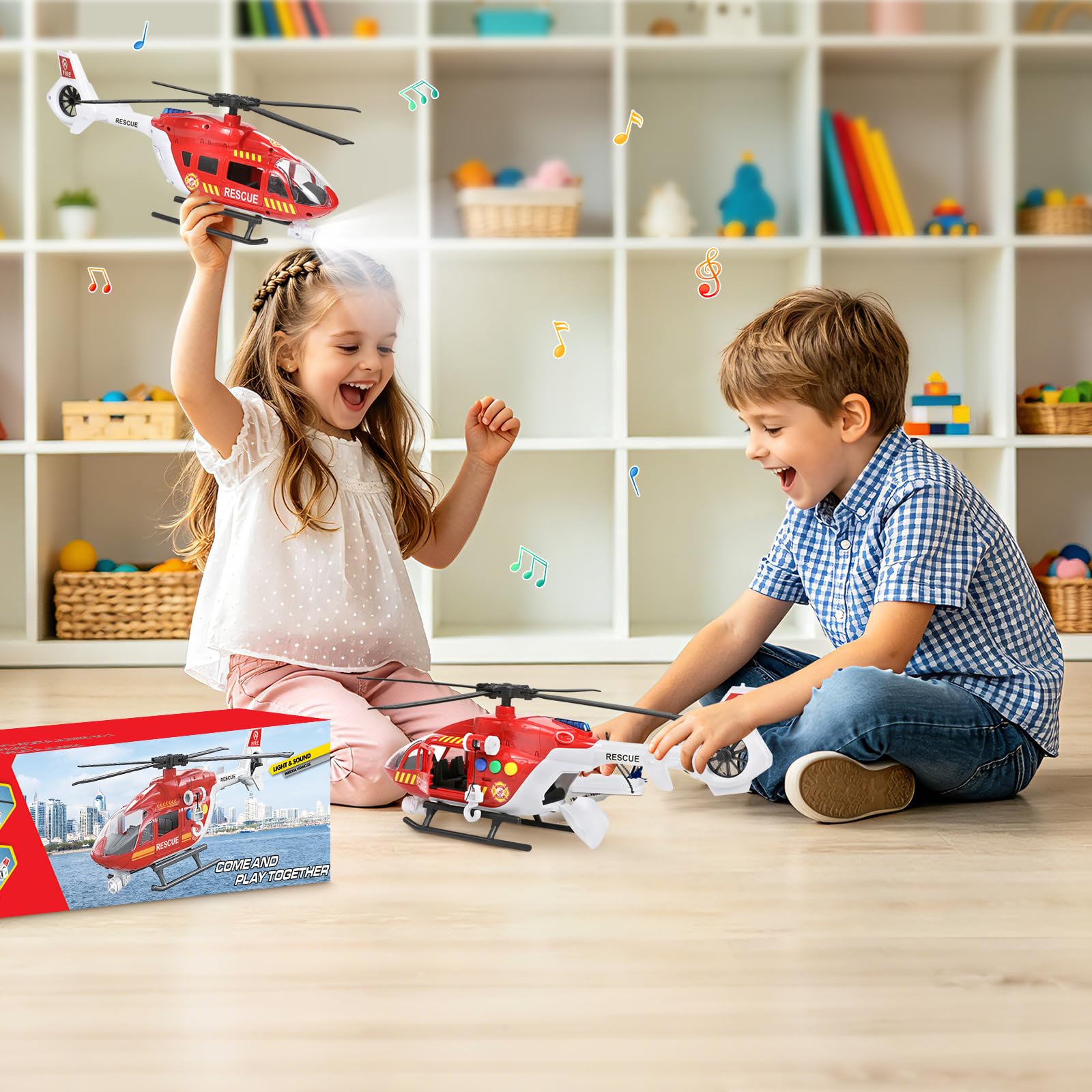 Ximoeo Helicopter Toys for Kids 3-5 with Light Up Sounds Large Fire Helicopter Police Toys Rescue Vehicles Toys Airplane for Toddler Boy Toys Birthday
