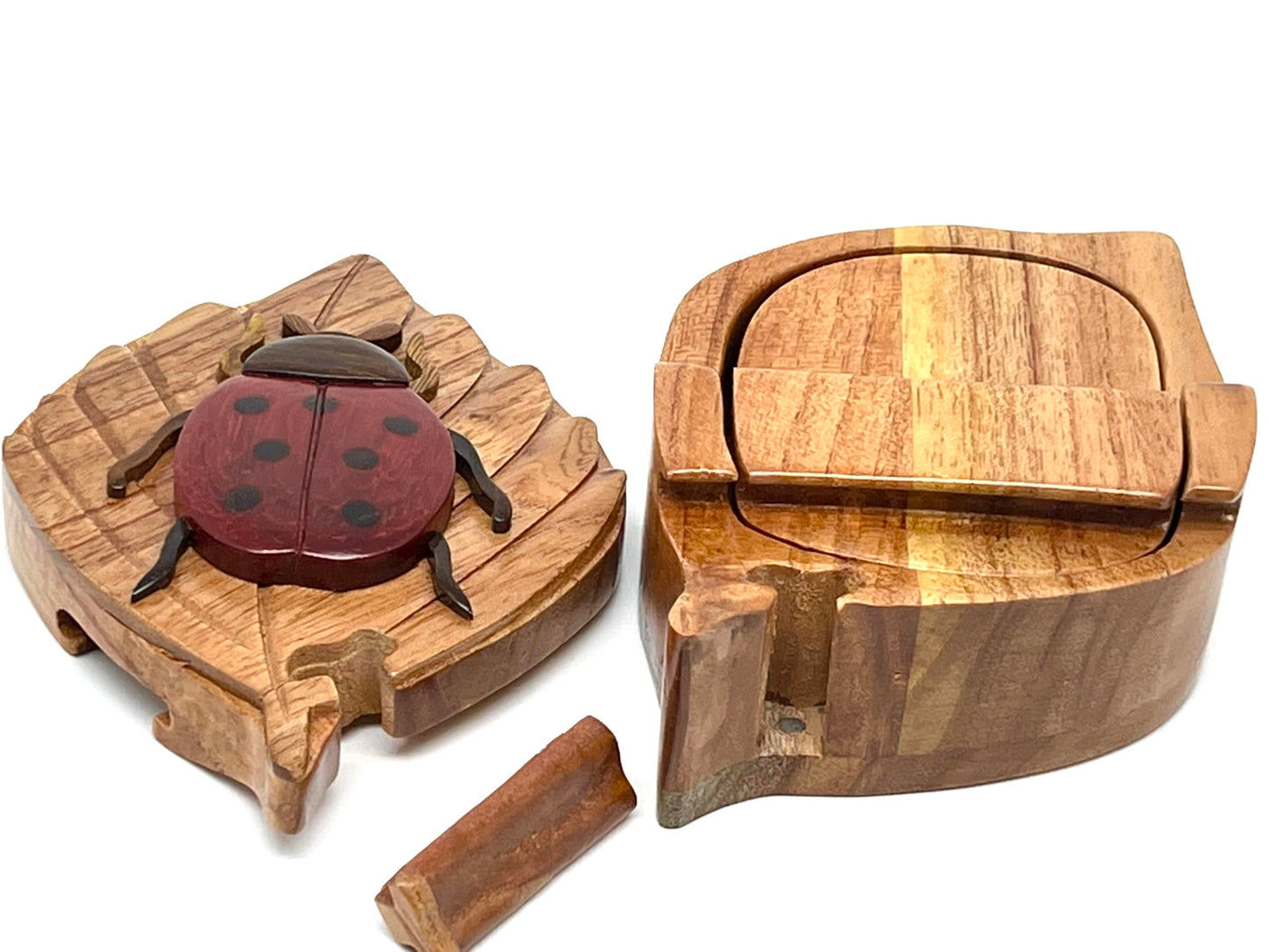 Lady Bug - Secret Wooden Intarsia Puzzle Box - Handcrafted from Natural Exotic Woods