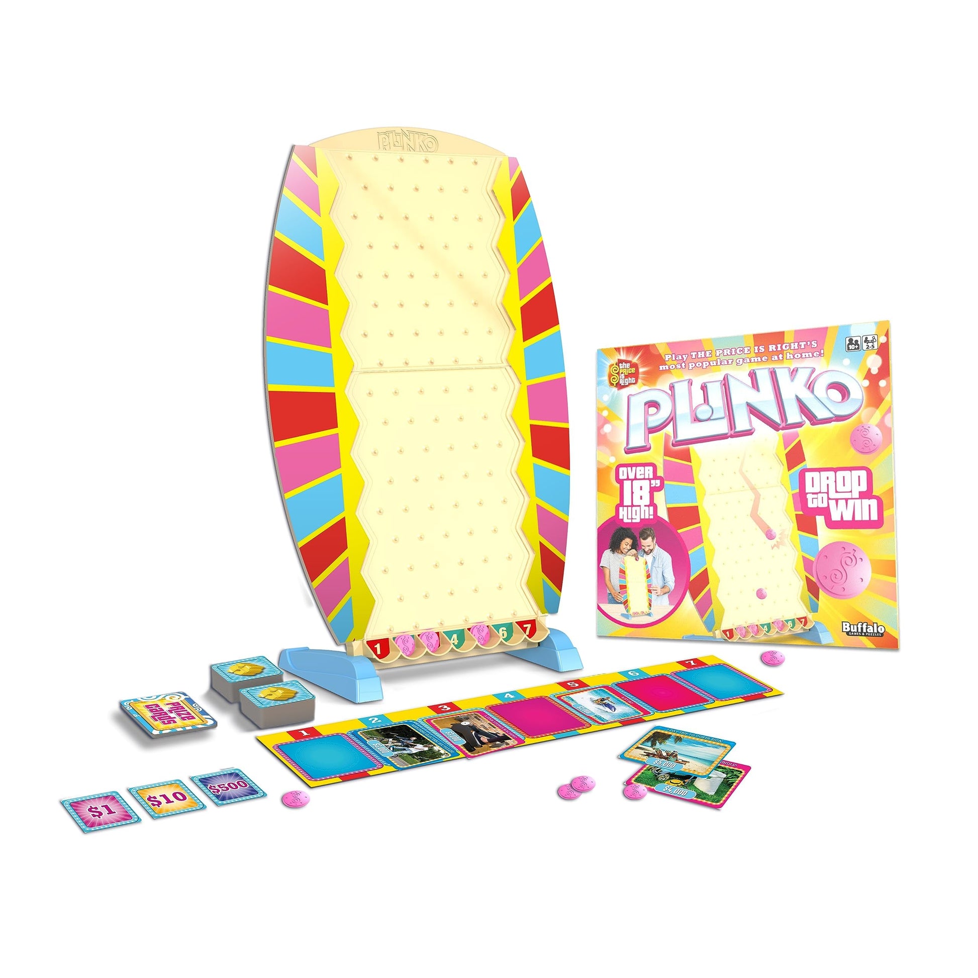 Buffalo Games Plinko Board Game - Model Plink Hi-Lo, 18-Inch, Multicolor - Fast-Paced Prize Drop & Bounce Action - Two-Player Tabletop Games for Group