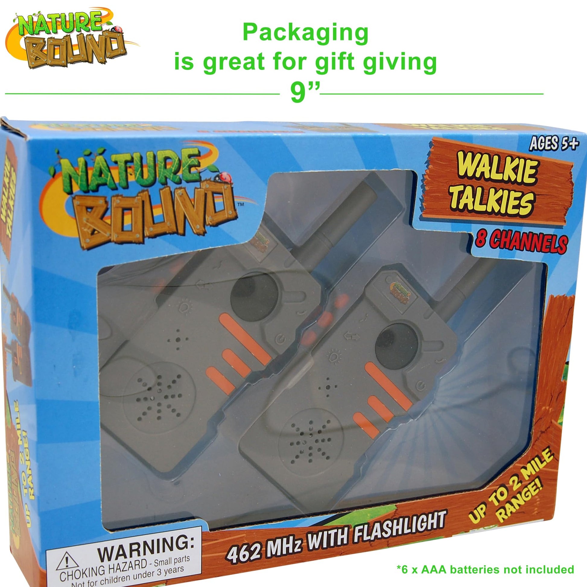 Nature Bound Walkie Talkies for Kids with Up to Two Mile Range and Built in Flashlight, 462 mhz, Set to Two, Belt Clips, for Boys and Girls Ages 5+