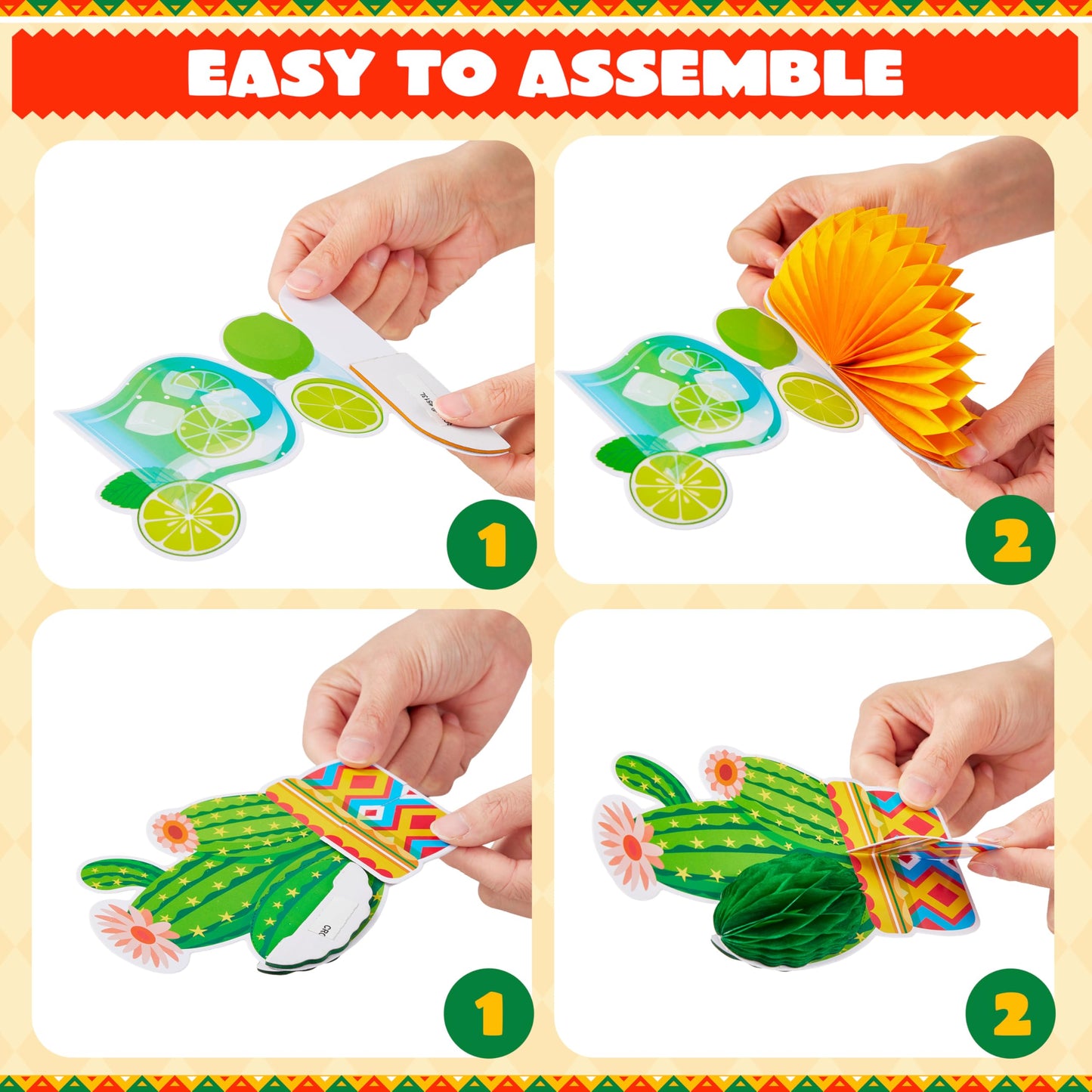 JOYIN 12 PCs Cinco De Mayo Fiesta Honeycomb Cactus Table Centerpiece, Party Decoration for Fun Fiesta Taco Party Supplies, Luau Event Photo Props
