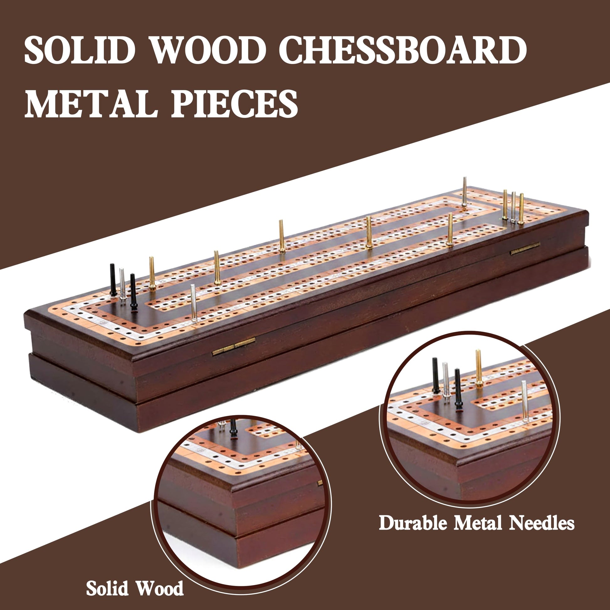 Premium Solid Wood Cribbage Board Game Set - 2/3/4 Player Classic Card Strategy Game with Integrated Storage, Metal Pegs & Deck of Cards | Elegant