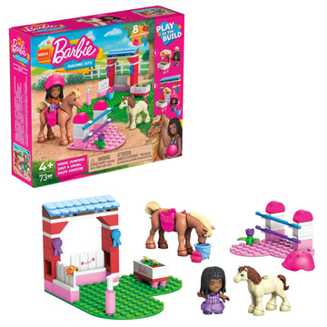 Mega Barbie Horse Jumping Building Set with 73 Bricks and Special Pieces, Accessories and 1 Micro-Doll, Toy Gift Set for Ages 5 and Up