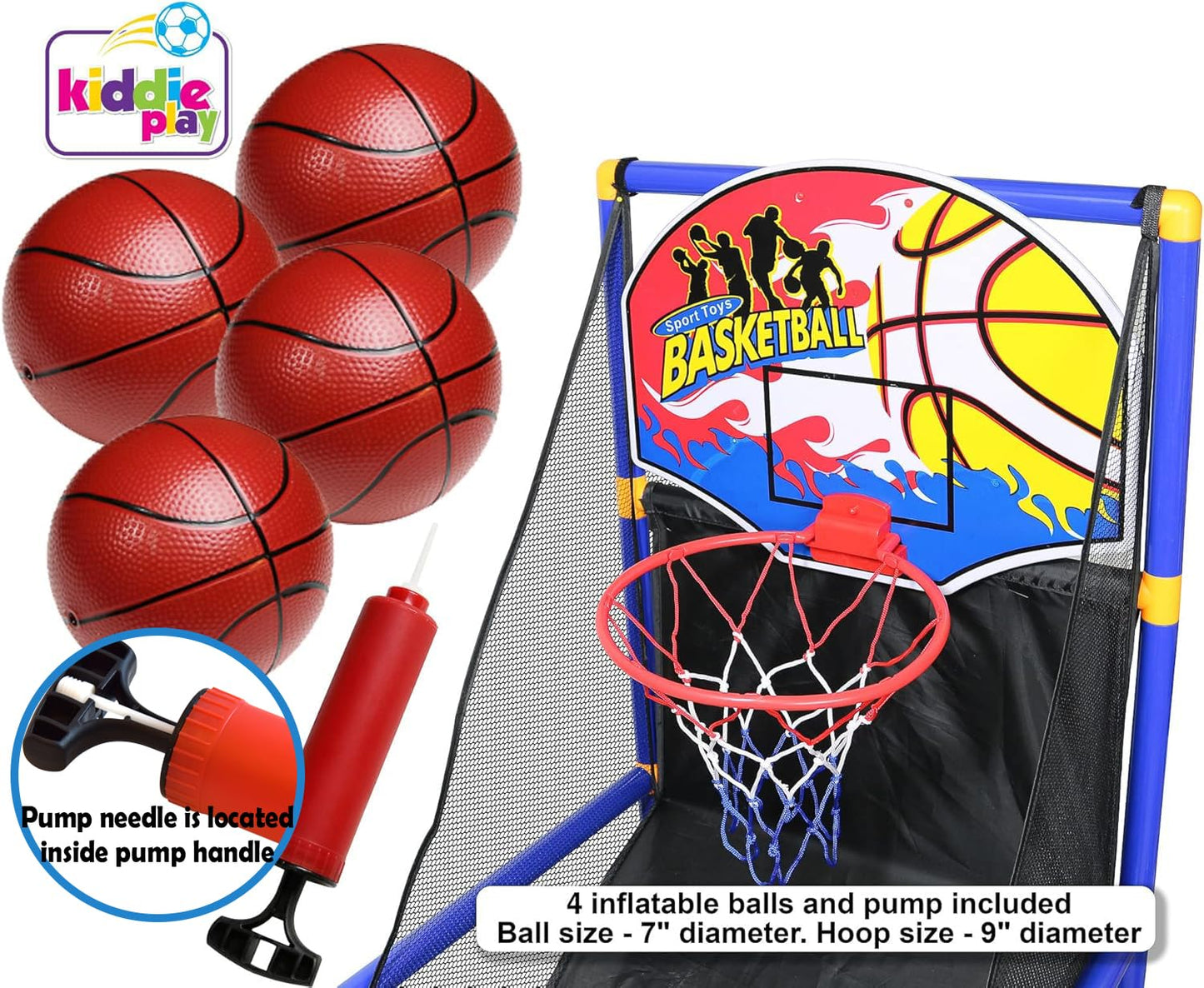 Kiddie Play Arcade Basketball Game Set for Kids 4 Balls and Hoop