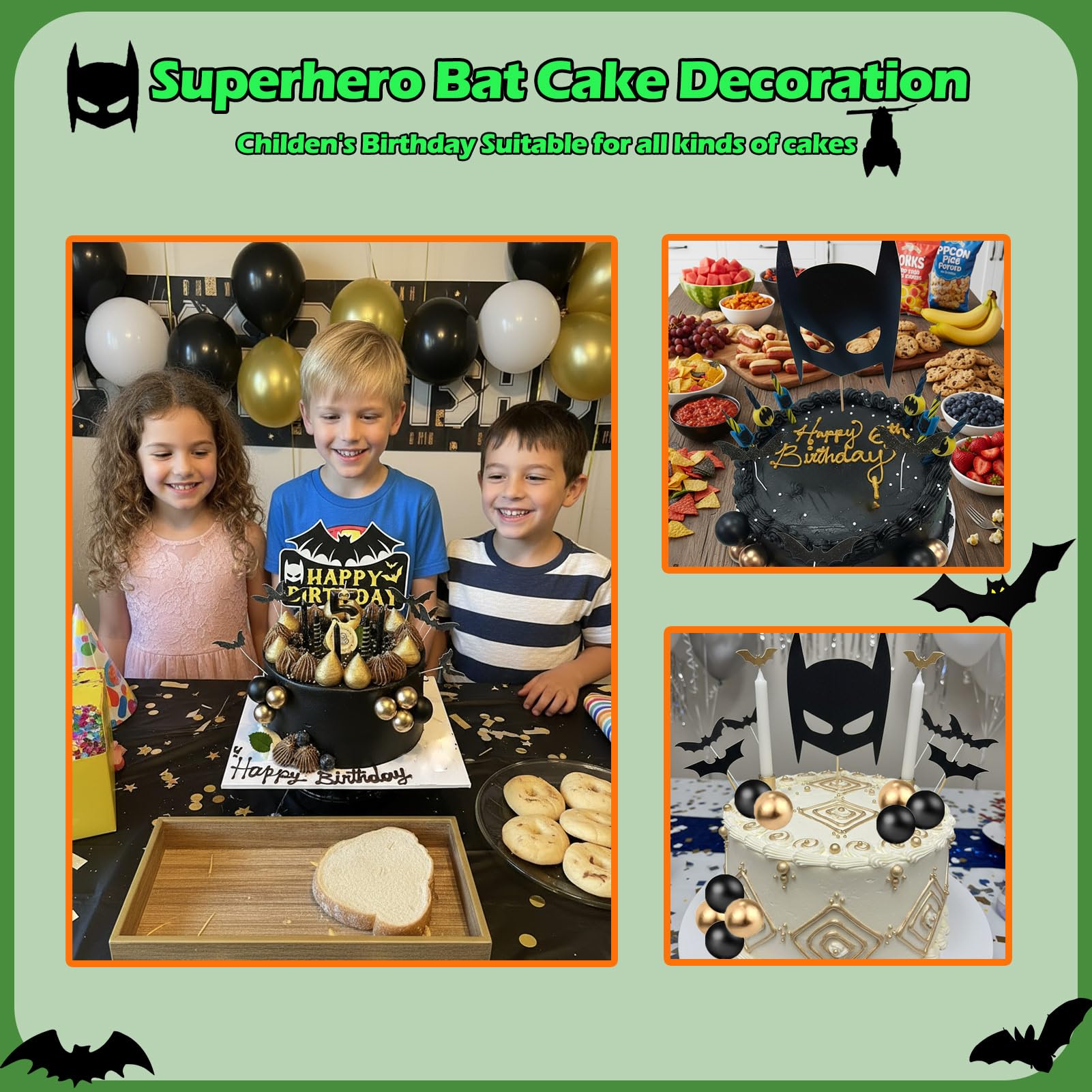 SWIMDOG Superhero Cake Topper Decorations, Bat Cupcake Toppers, Happy Birthday Decorations for Hero Themed Party Supplies