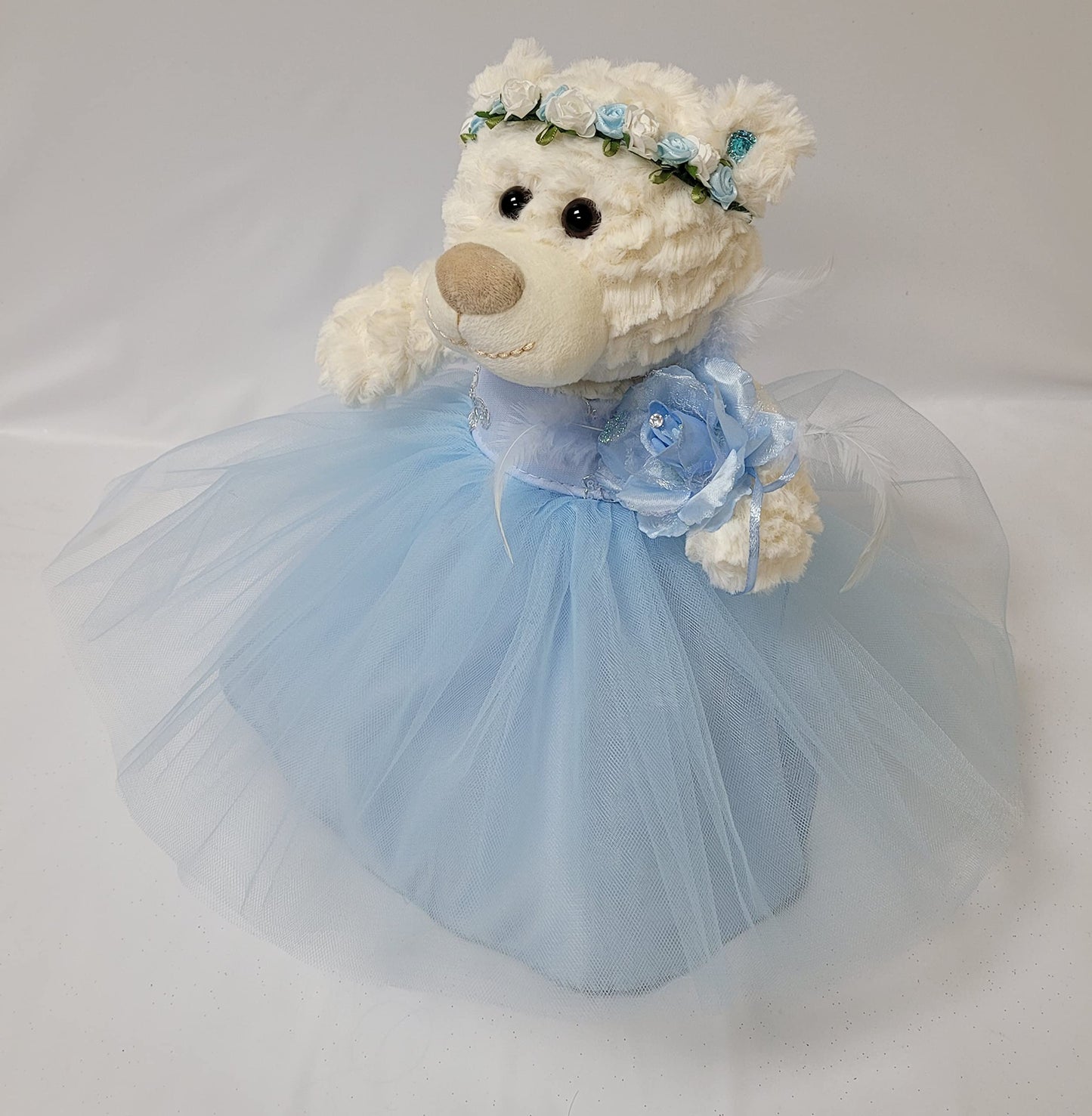 KINNEX COLLECTIONS SINCE 1997 12" Teddy Bear with Dress (Centerpiece) ~ B09601N-4 (Baby Blue)