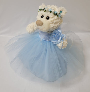 KINNEX COLLECTIONS SINCE 1997 12" Mi Presentacion Teddy Bear with Dress (Centerpiece) ~ B09631P-4 (Baby Blue)