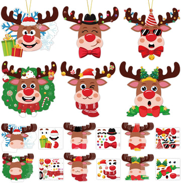 60 Pcs Christmas Reindeer Crafts for Kids Make Your Own Christmas Tree Ornaments Decoration Xmas Arts Making Craft with Stickers DIY Paper Holiday