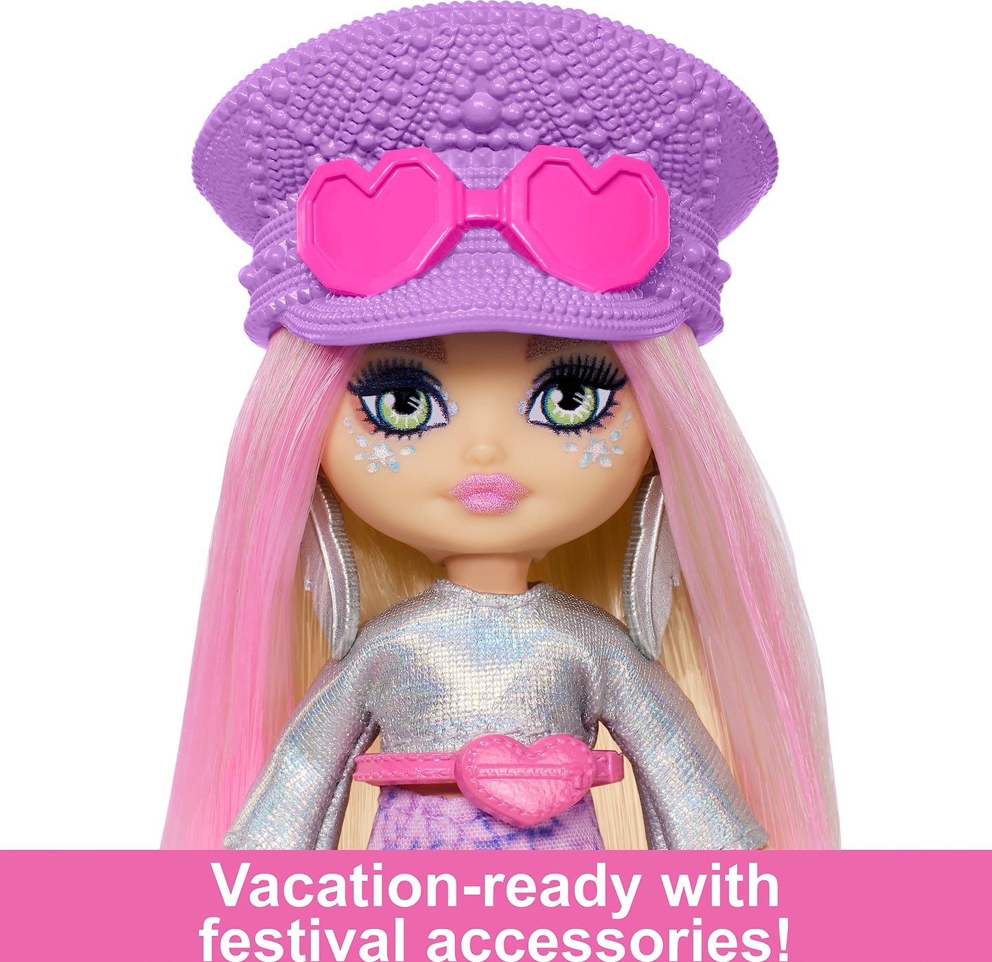 Barbie Extra Mini Minis Travel Doll with Pink & Blonde Hair, Fringe Top, Pastel Mini Skit & Desert-Themed Accessories