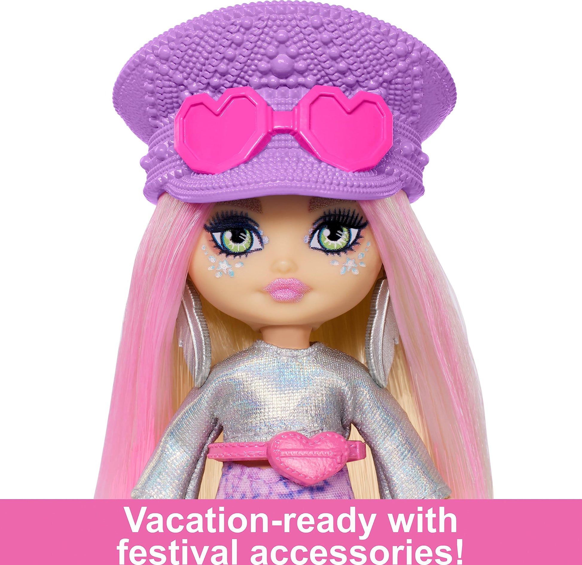 Barbie Extra Mini Minis Travel Doll with Pink & Blonde Hair, Fringe Top, Pastel Mini Skit & Desert-Themed Accessories