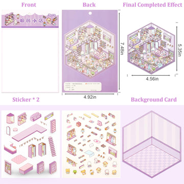 24 Sets 3D Sticker Scene, Sticker Therapy DIY, Kawaii 3D Stickers for Adults, Build Your Own Scene Stickers Collection Cozy Room Cute Miniature House
