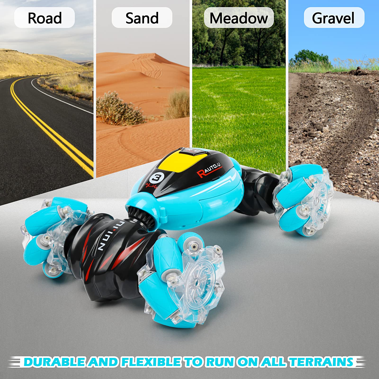 DDAI Gesture Sensing RC Stunt Car, 2.4GHz 4WD Hand Controlled & Remote Control Transforming Vehicle with 360° Flips, Birthday Toy Gifts for Boys Ages