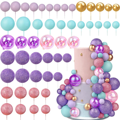 50PCS Macaron Ball Cake Topper Decoration for DIY Baking 5 Sizes Decorative Cake Toppers for Wedding Birthday and Anniversary (Pink Blue Purple)