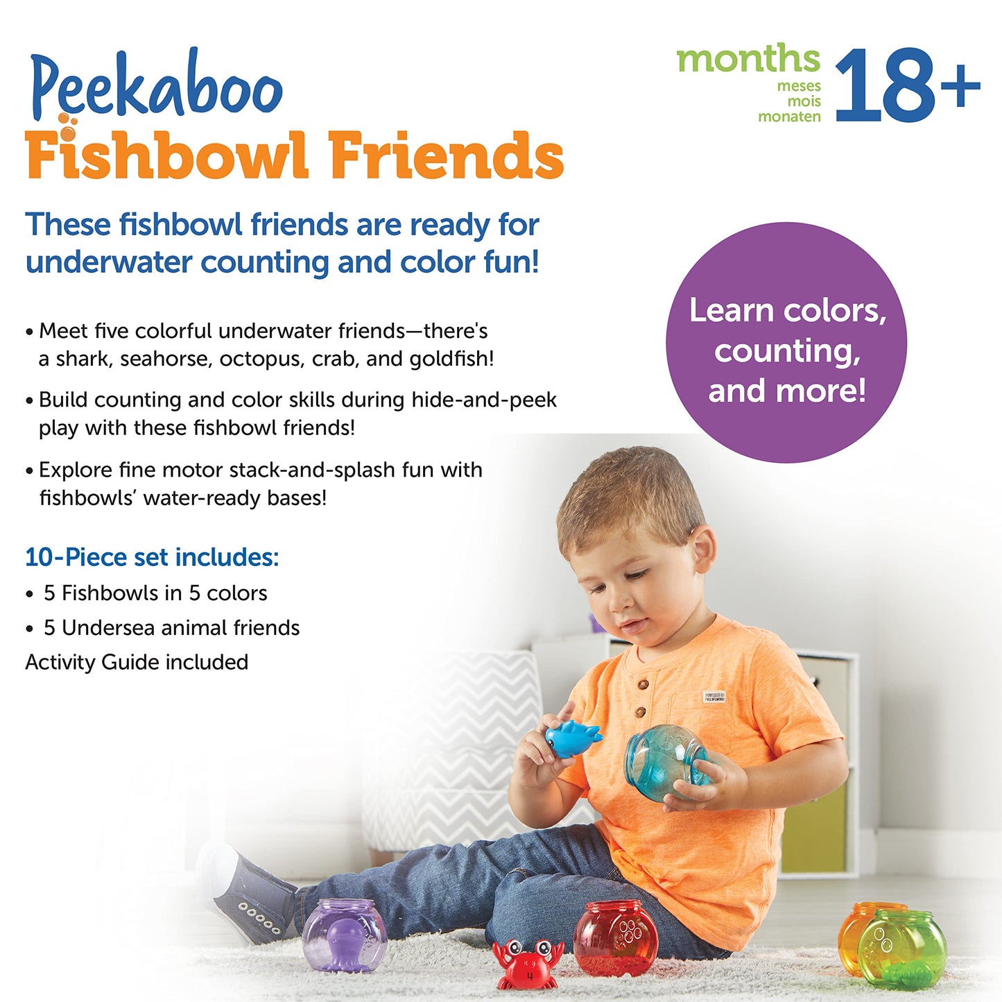 Learning Resources Peekaboo Fishbowl Friends - Counting and Fine Motor Skills, Water and Bathtub Toys, Toddler Games, Preschool Activities, Math