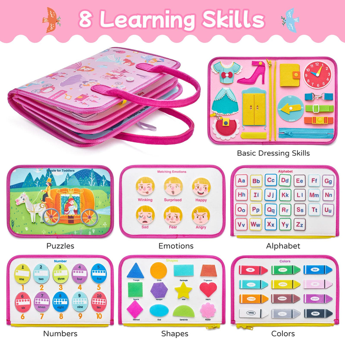 Freebear Busy Board Toddler Travel Toys Quiet Book Sensory Board for Toddlers 1 2 3 4, Montessori Educational Toys for 3 4 Year Old Girls Boys Gift