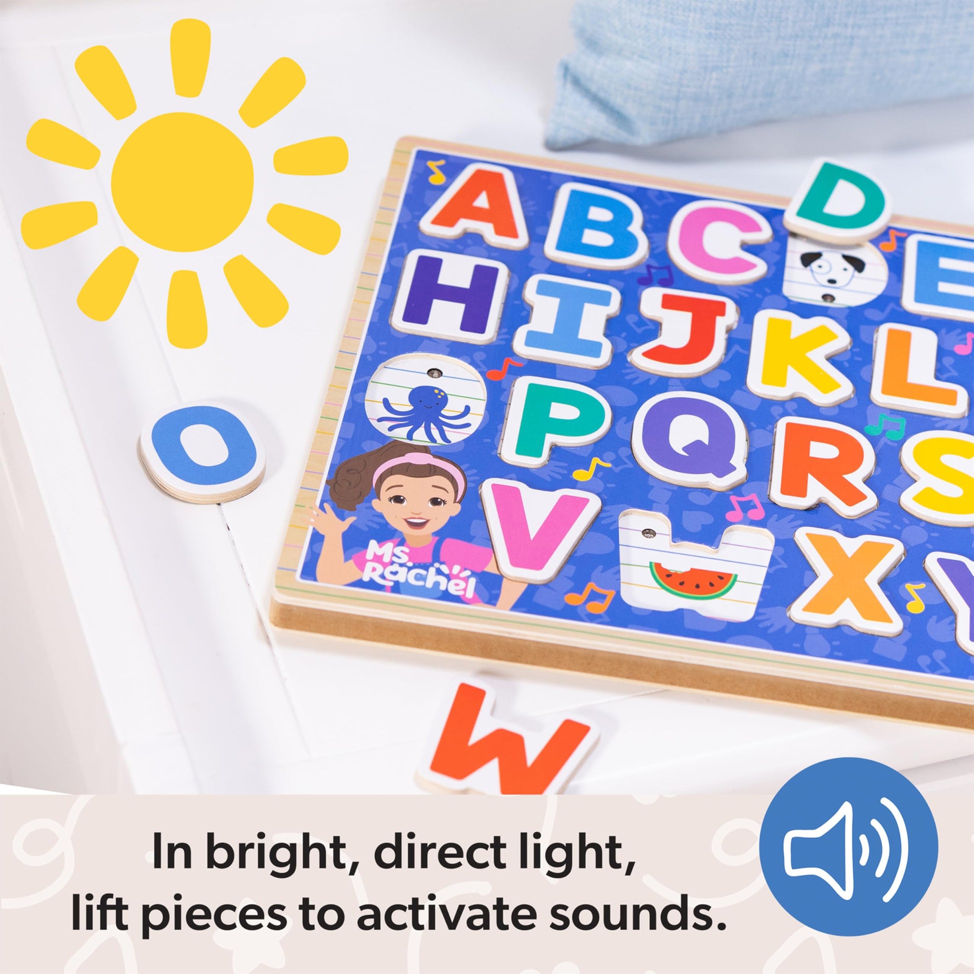 Melissa & Doug® Ms. Rachel™ Wooden Phonics Alphabet Sound Puzzle with Light-Activated Sound Effects, 26-Piece Toddler Toys for Boys and Girls Ages 2+