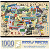 Bits and Pieces 1000 Piece Puzzles for Adults - Coast to Coast - - Large 20" x 27" Jigsaw Puzzles 1000 Pieces Retro American Collage Map, No 2 Pieces
