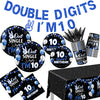 142pcs 10th Birthday Decorations for Boys,10 Year Old Birthday Decorations Tableware Double Digits Birthday Boy Plates and Napkins Cups Tablecloth