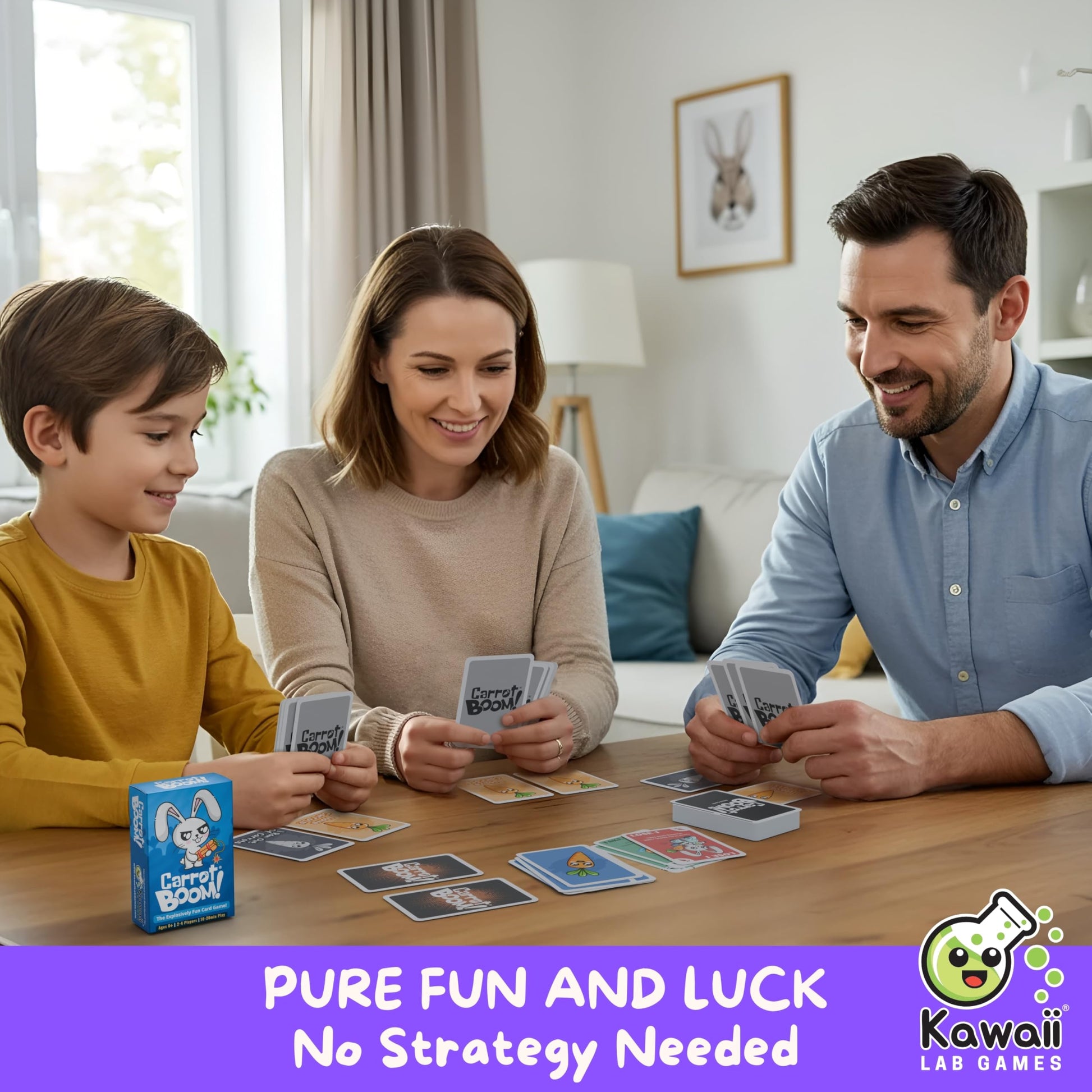 KAWAII LAB GAMES Carrot Boom Family Card Game for Kids, Teens & Adults | Quick & Easy Game Night Fun | Pure Luck, No Strategy | Ages 6+ | 2-4 Players