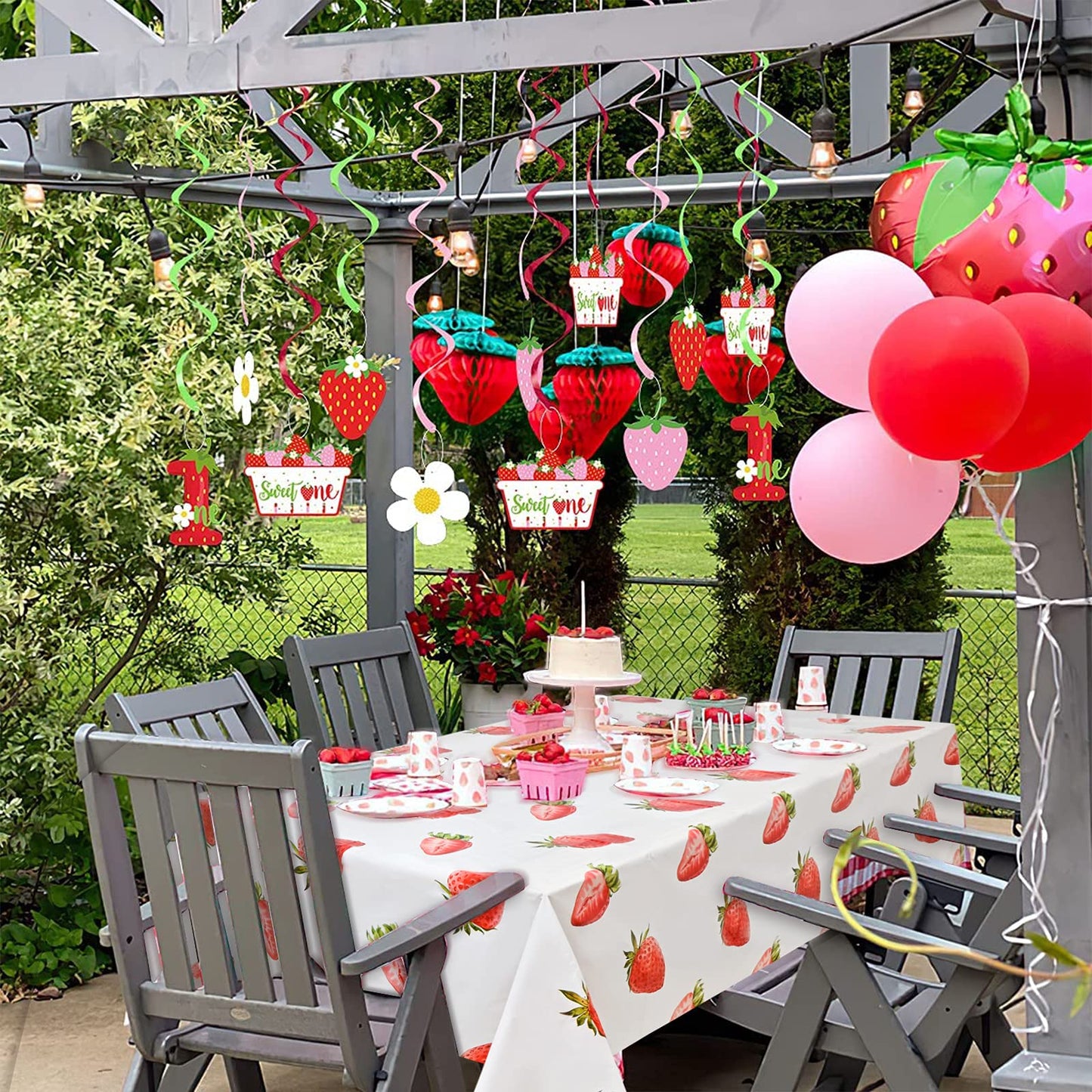 Lecferrarc 2 Pcs Strawberry Tablecloth Strawberry Plastic Table Covers 87 x 51 Inches Tablecovers for Birthday Party Supplies