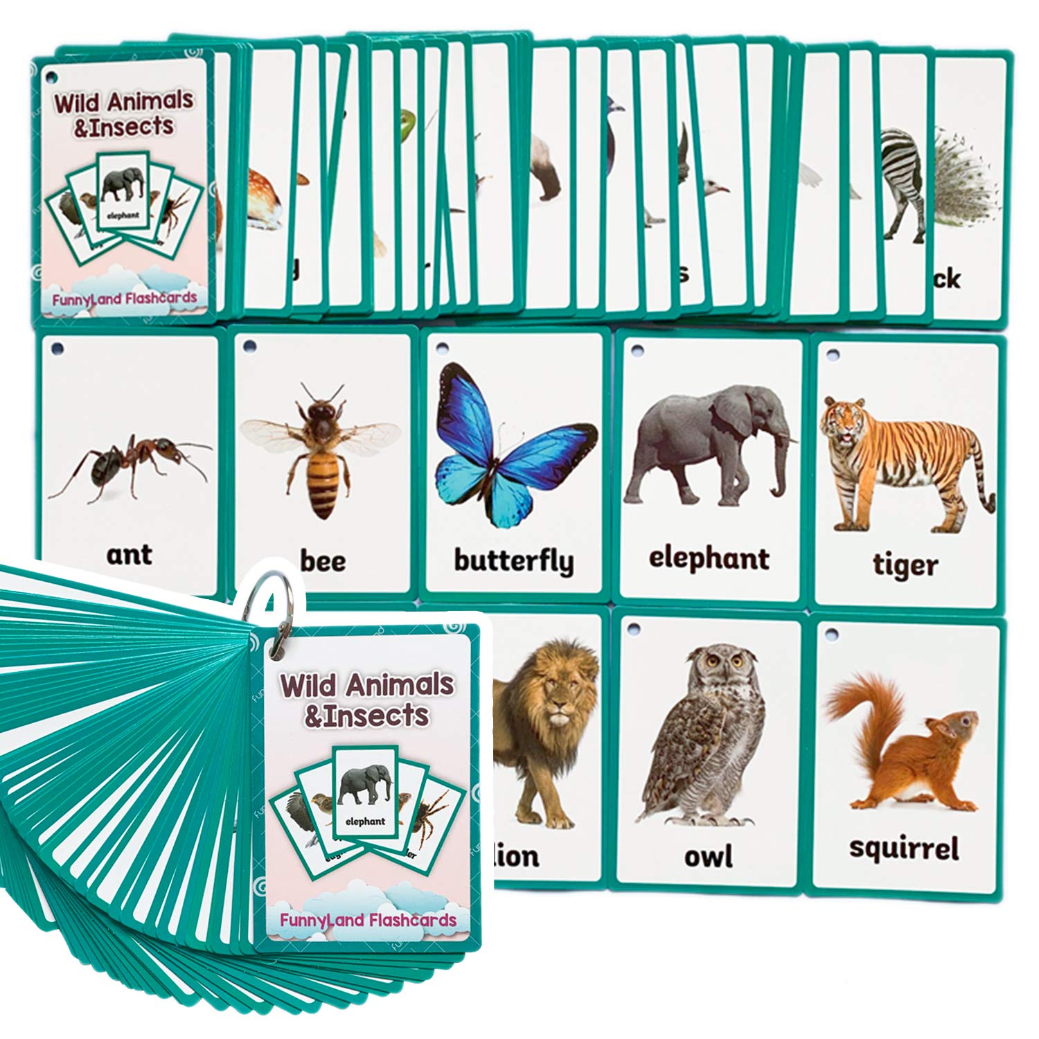 46PCS/Set Wild Animals&Insects Kids Gifts English Flash Cards Pocket Card Educational Learning Baby Toys for Children Pre-Kindergarten