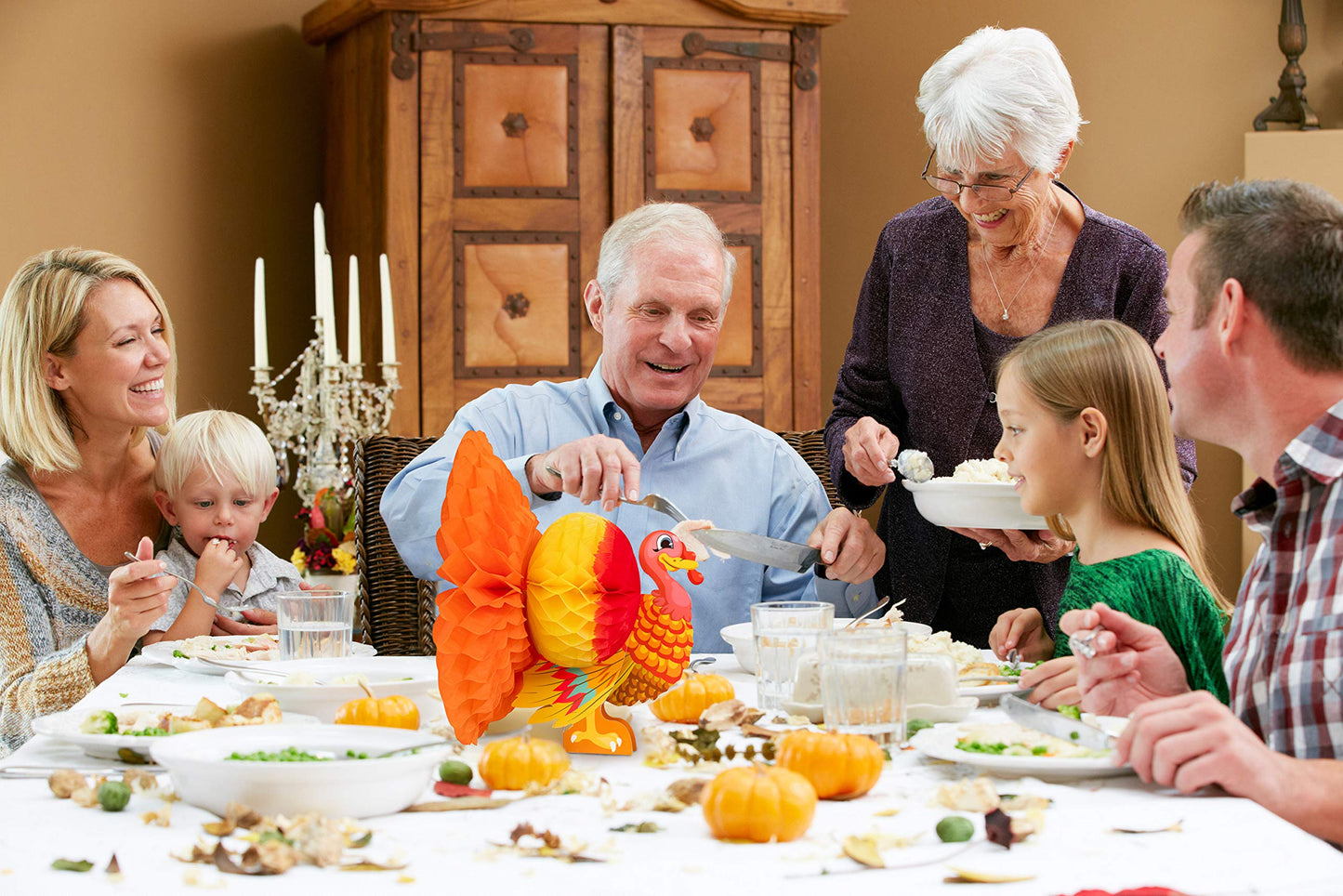 3 Piece Thanksgiving Tissue Turkey Decorations for Harvest Party Table Centerpiece Accessories