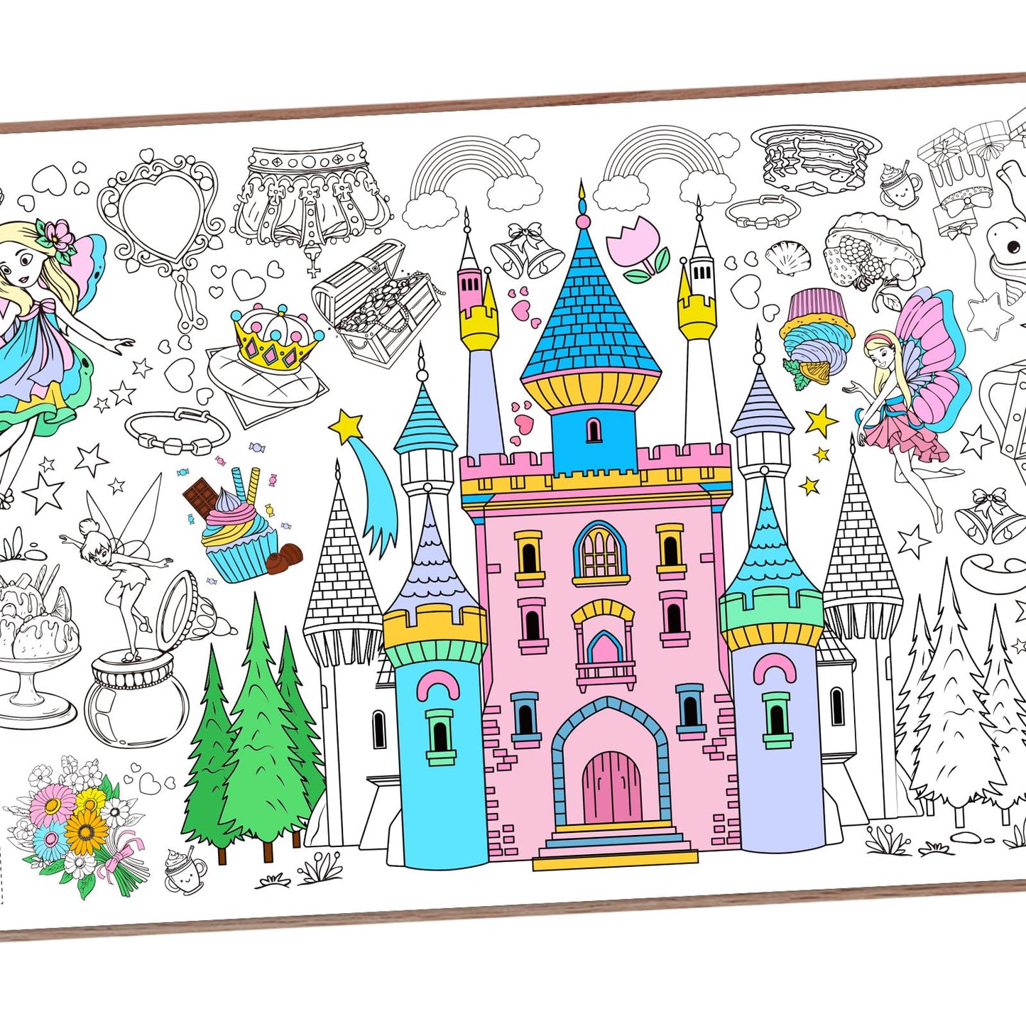 Leezead Princess Party Giant Coloring Poster, 72 x 30 Inches Large Princess Themed Coloring Poster & Table Cover for Home Classroom Party Supplies