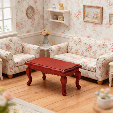 Miniature Red Wooden Coffee Table, 1:12 Scale Dollhouse Furniture, 9.1 x 4.4 x 14.2 cm, Suitable for Room and Queue Decoration Furniture Model