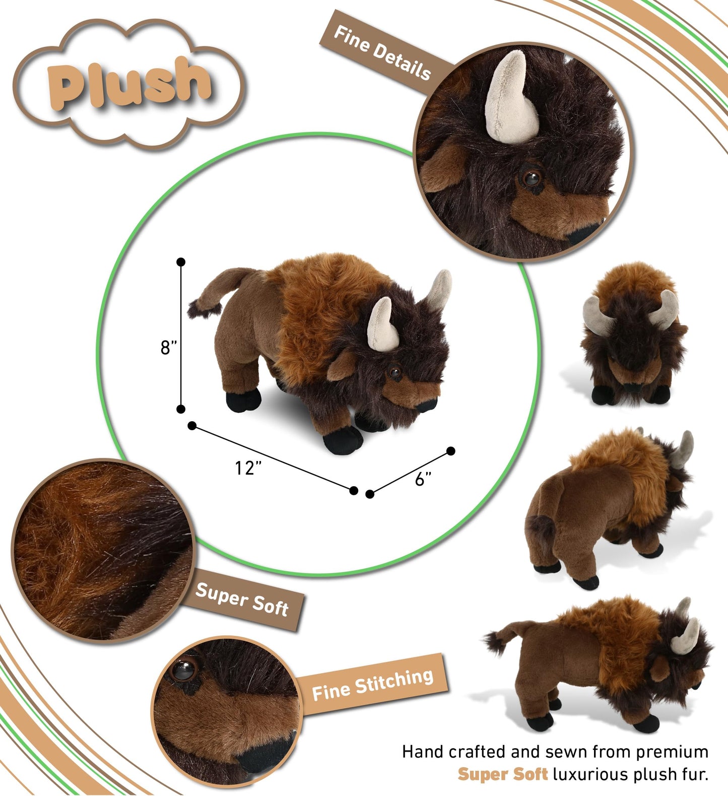 DolliBu Buffalo Super Soft Stuffed Animal, Cute Realistic Stuffed Animals for Girls, Boys, Adults Animal Gifts, Kids Zoo Wild Nursery Decor