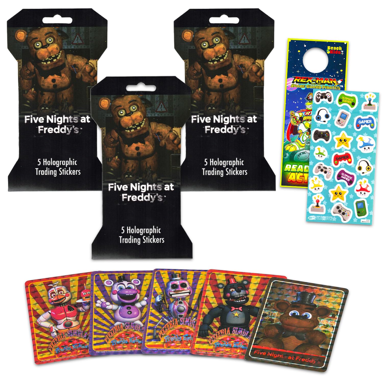 Five Nights at Freddy's Holographic Sticker 3 Pack - Bundle with 3 Five Nights at Freddy's Blind Bags Plus More | Premium Collectible FNAF Character