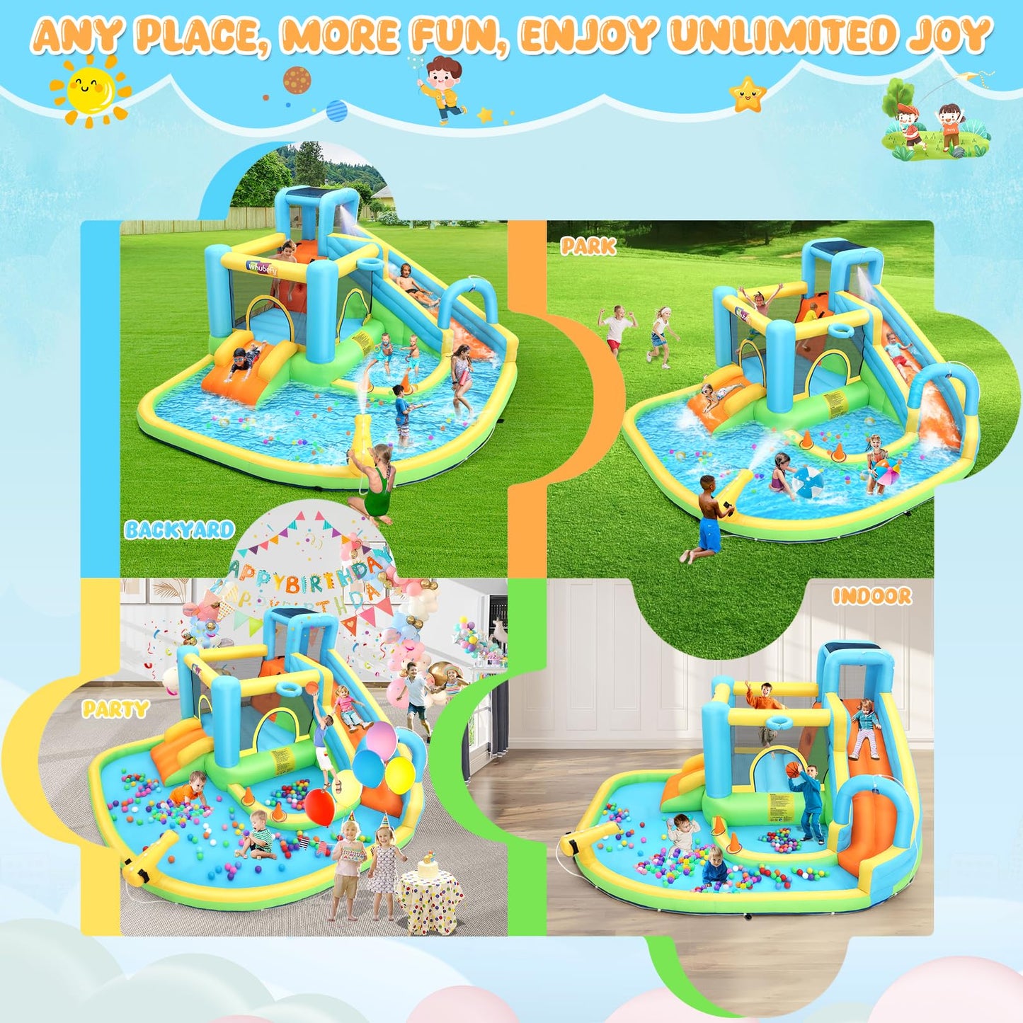 Whubefy Inflatable Bounce House Water Slide, 13 in 1 Mega Blow Up Water Park Bounce Castle - 550W Blower 2 Slides Dual Pool Jump Area Water Arche 5