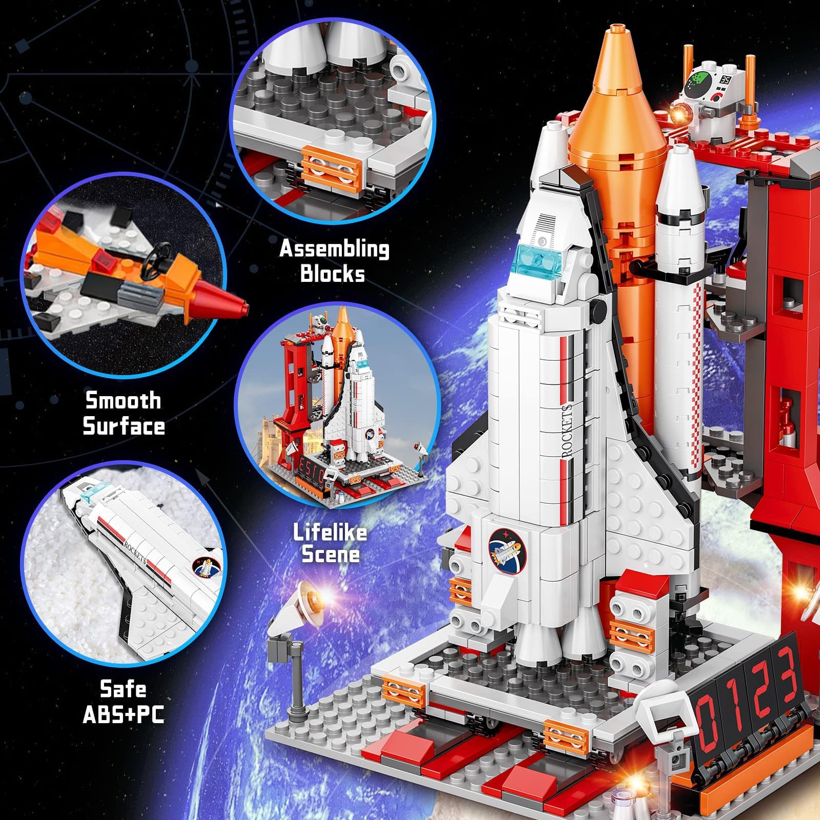 EXCOUP Space Exploration Shuttle Toys, 12-in-1 STEM Aerospace Building Kit Toy, Rocket Building Kit Toy with Launcher, Astronauts, Airplane Rocket