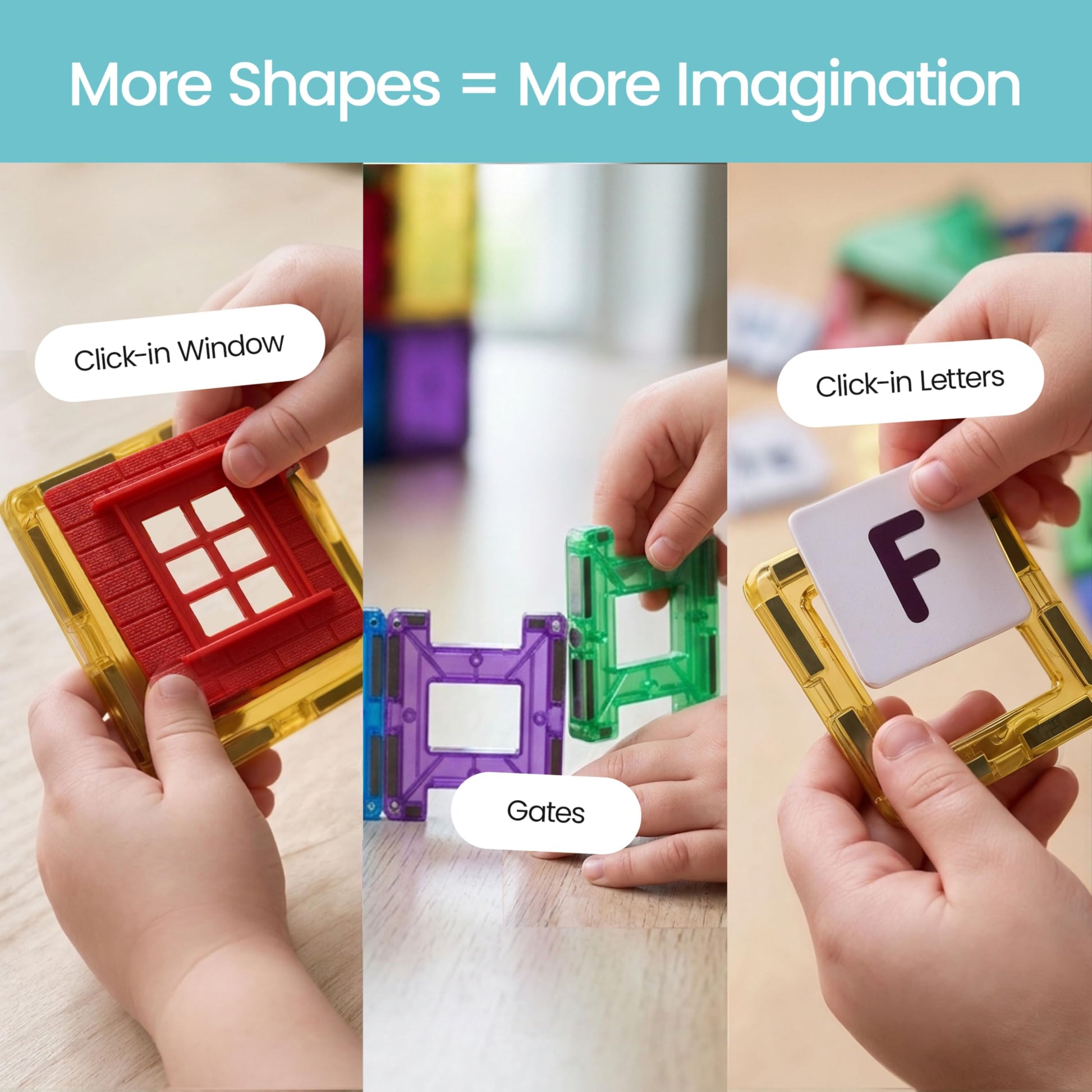 Playmags Magnetic Tiles for Kids 150-Piece Set, STEM Educational Building Blocks Toys for Kids, Includes Click-in ABC Learning Tiles, Gift for Boys