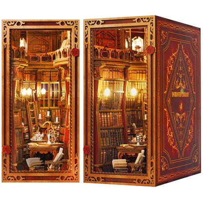 JOOHOUR DIY Book Nook Kit, Beauty and The Beast, Dollhouse Miniature, Booknook Bookshelf Insert Decor Alley 3D Wooden Puzzle, Bookends Model Building