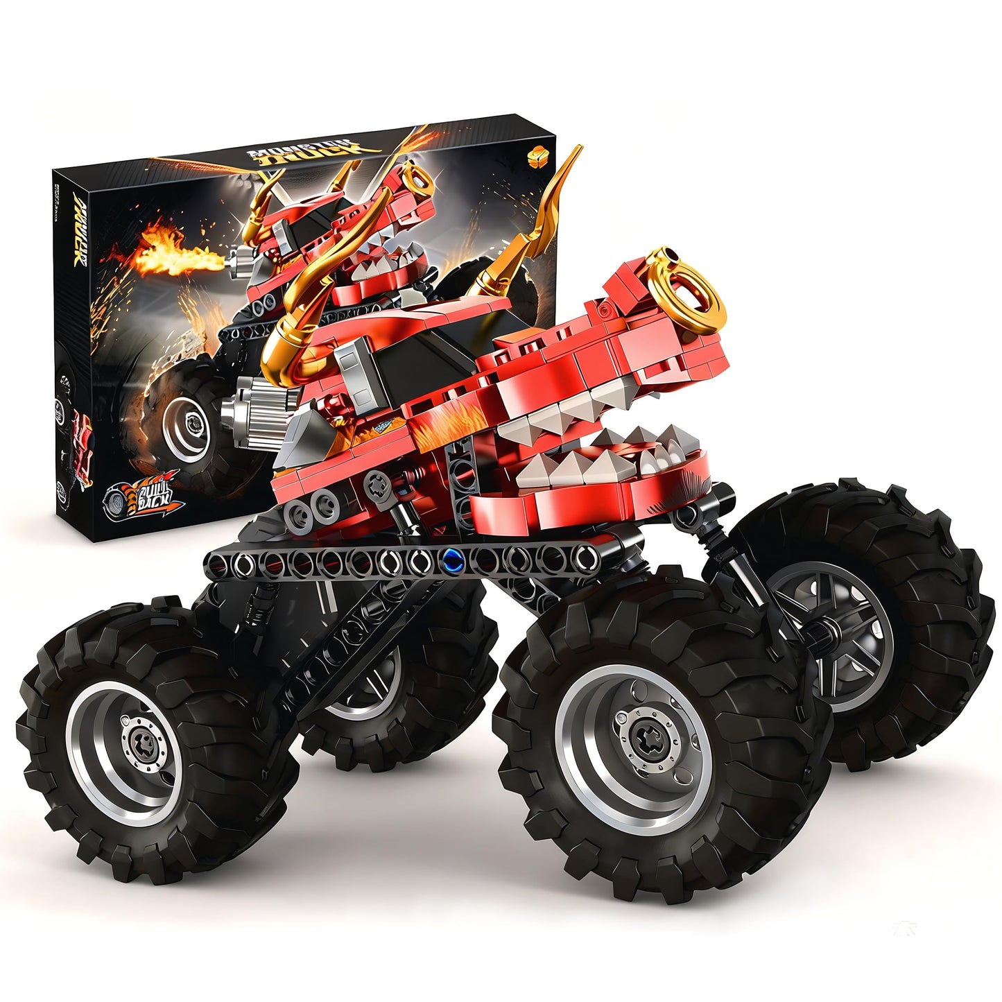 Technic Building Monster Cow Truck Toy, 2 in1 Pull Back Car for Off Road Stunts, DIY Building Cars Toy,Racing Action Toys for Boys and Girls 6+ Years