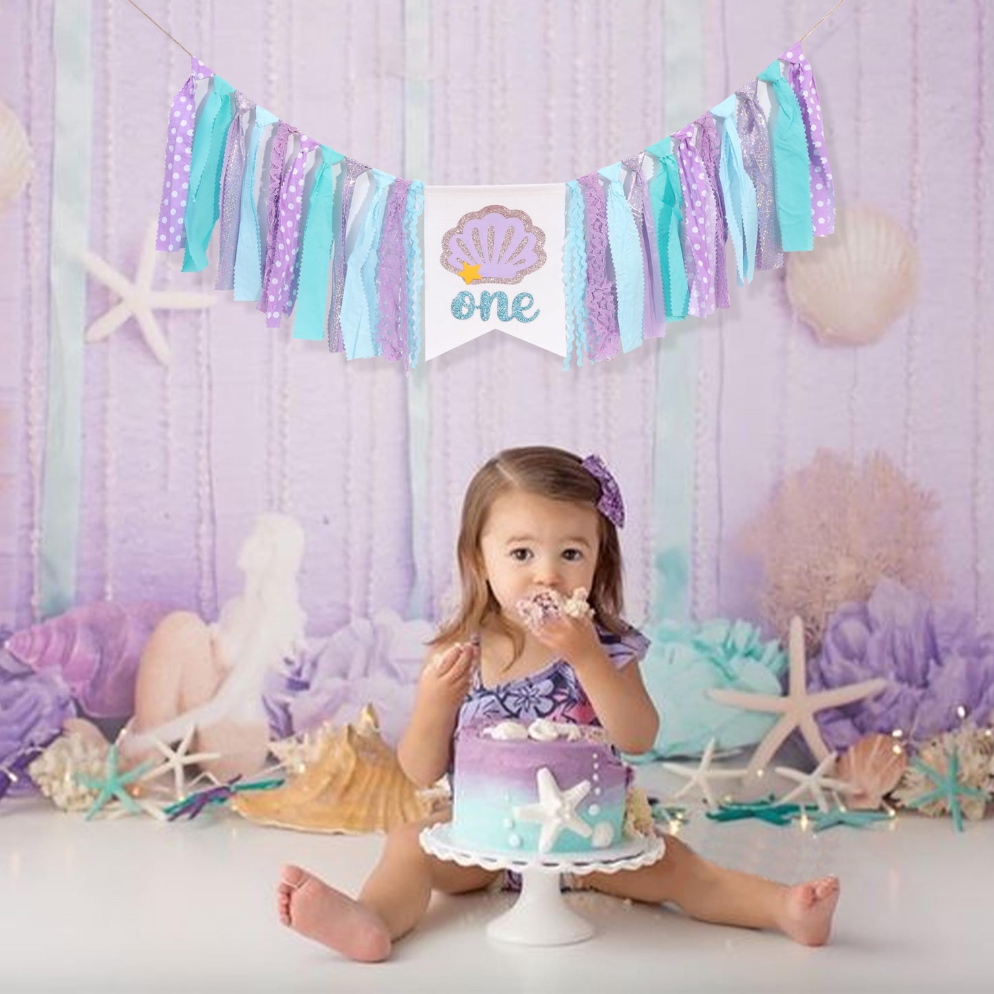 Mermaid One Year High Chair Banner - Under The Sea 1st Birthday Party Decorations, First Party Banner, Ocean Themed Highchair Garland, Under The Sea