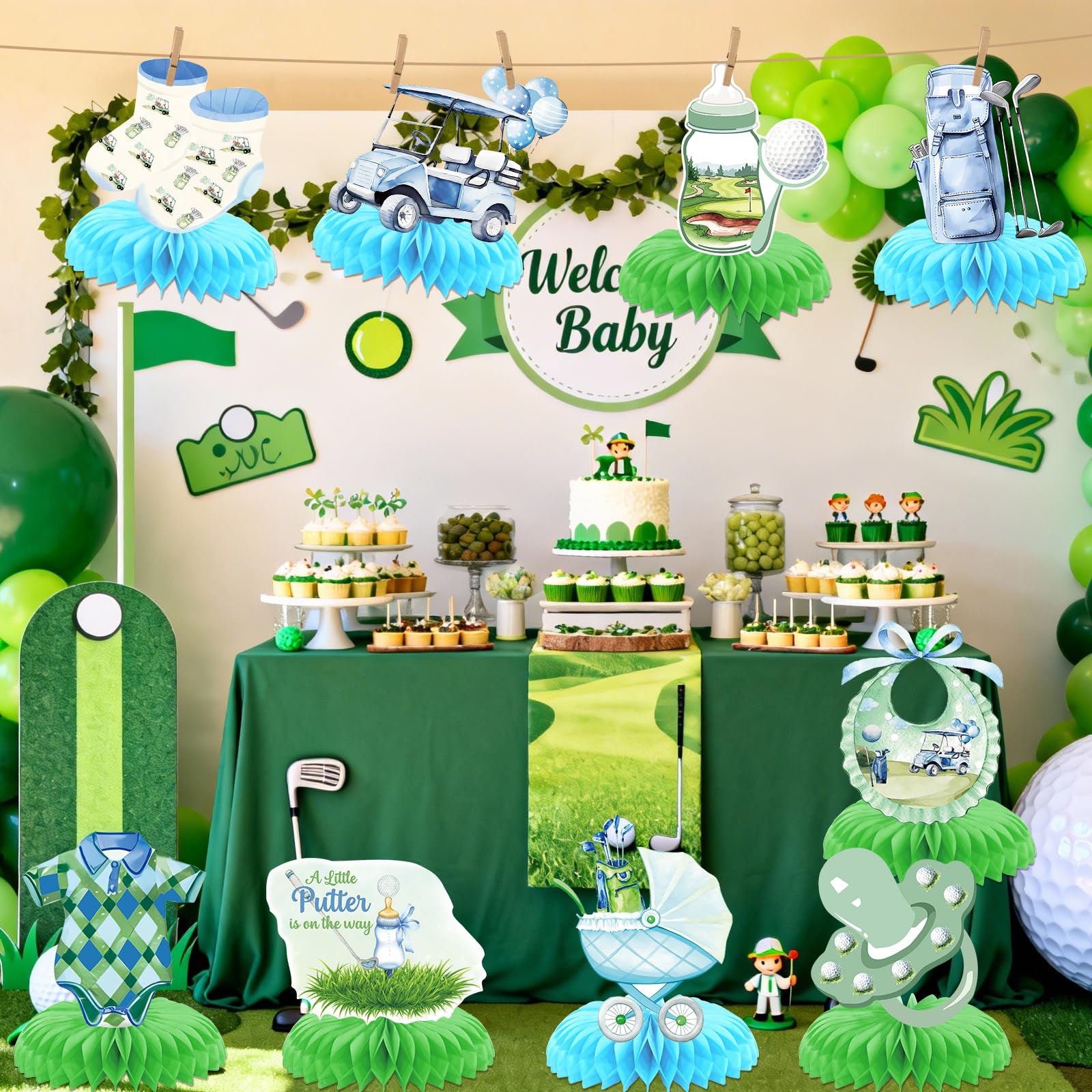 Golf Baby Shower Decorations: 9PCS Golf Centerpieces for Table A Little Putter is on the Way Baby Shower Table Decorations for Sports Theme Gender
