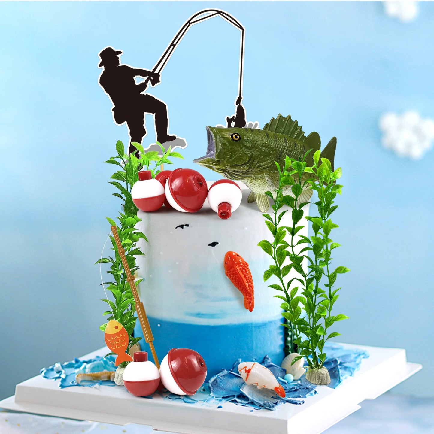14 Pieces Fisherman Themed Decoration Gone Fishing Cake Topper for Retirement Party Supplies