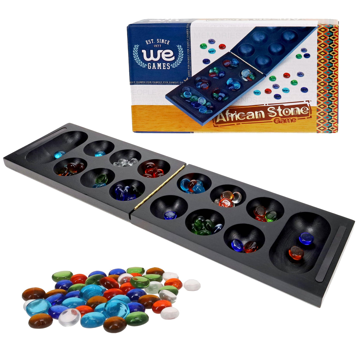 WE Games Foldable Wood Mancala Board Game- Dark Stain
