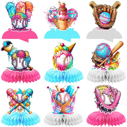 Baseball Drip Birthday Party Centerpieces: 9Pcs Ice Cream Drip Baseball Party Decorations Ice Cream Baseball Drip Party Decorations