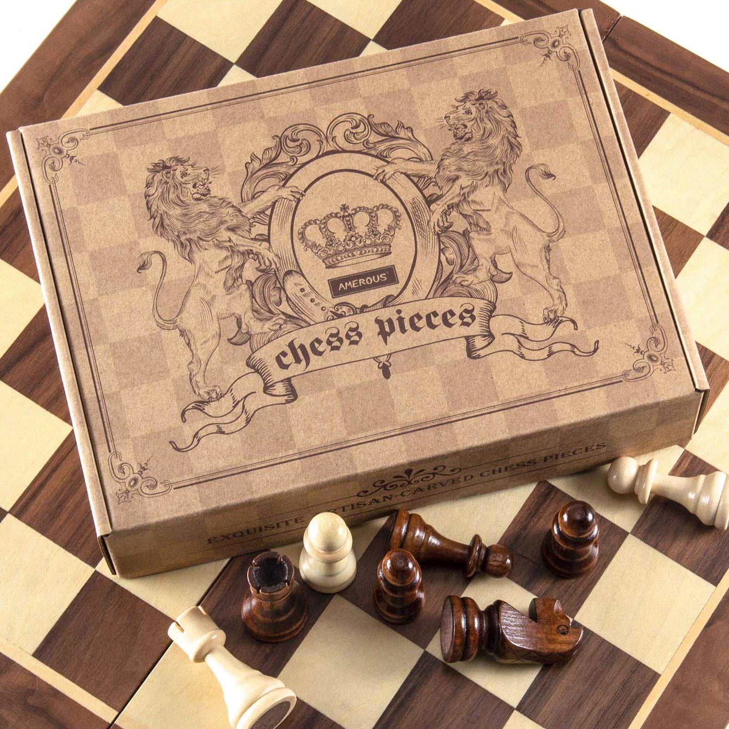 AMEROUS Wooden Chess Pieces Only, Tournament Staunton Wood Chessmen with 3.5 inches King, Chess Game Pawns for Chess Board Game, Replacement